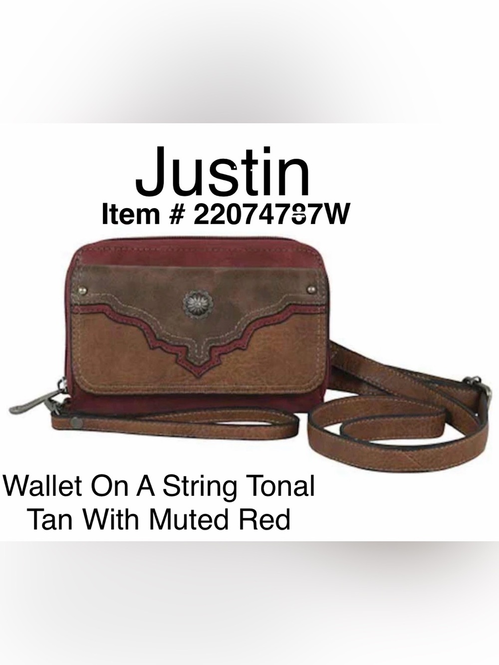 NWT Justin Boots Wallet On A String Tonal Tan With Muted Red, Item # 22074787W